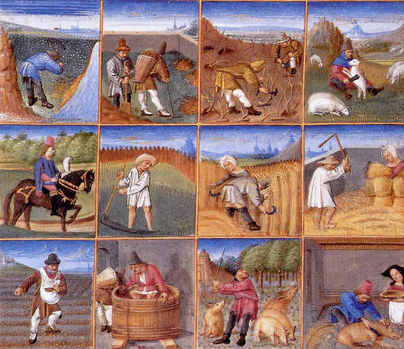 Agricultural calendar, c. 1470 from a manuscript of Pietro de Crescenzi