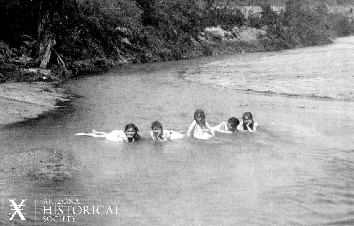 Girls in Santa Cruz River, 1889-1890