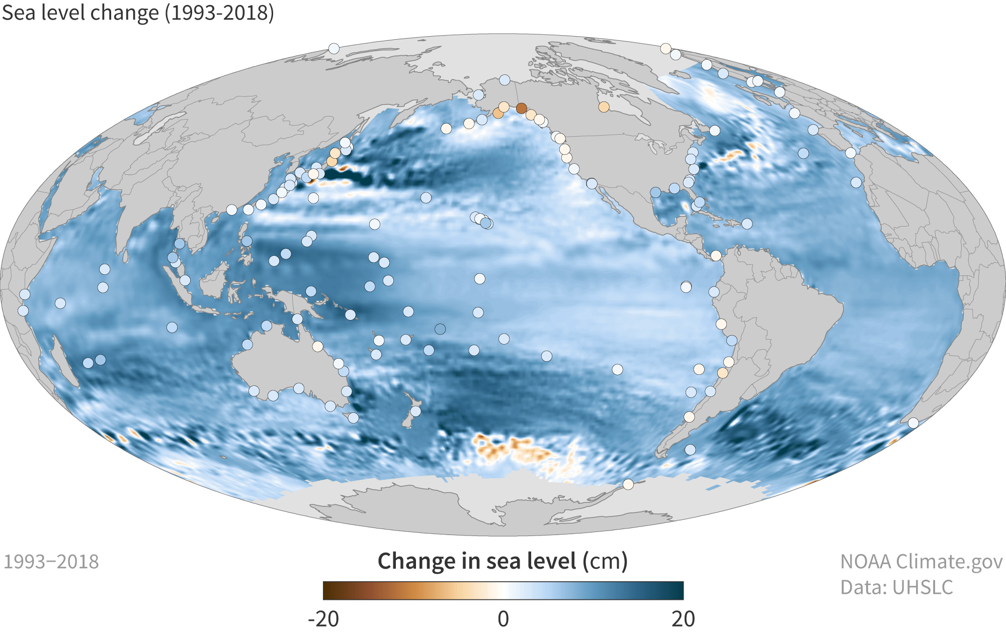 Sea level change 1993 to 2018
