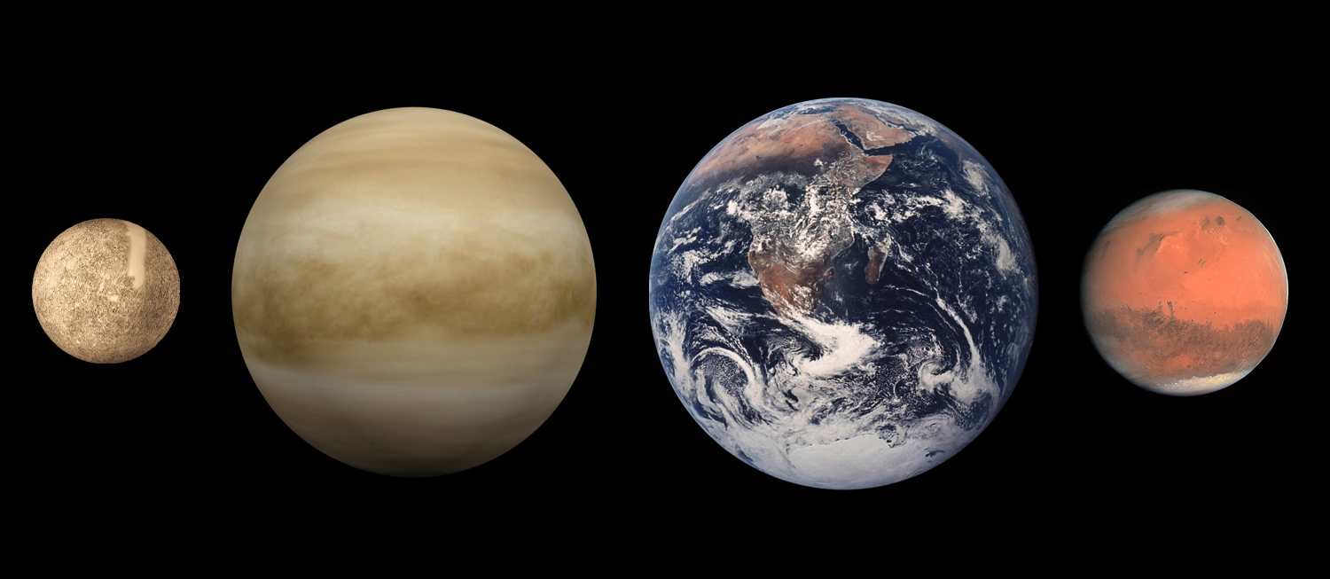 Terrestrial planets: Mercury, Venus, Earth, Mars